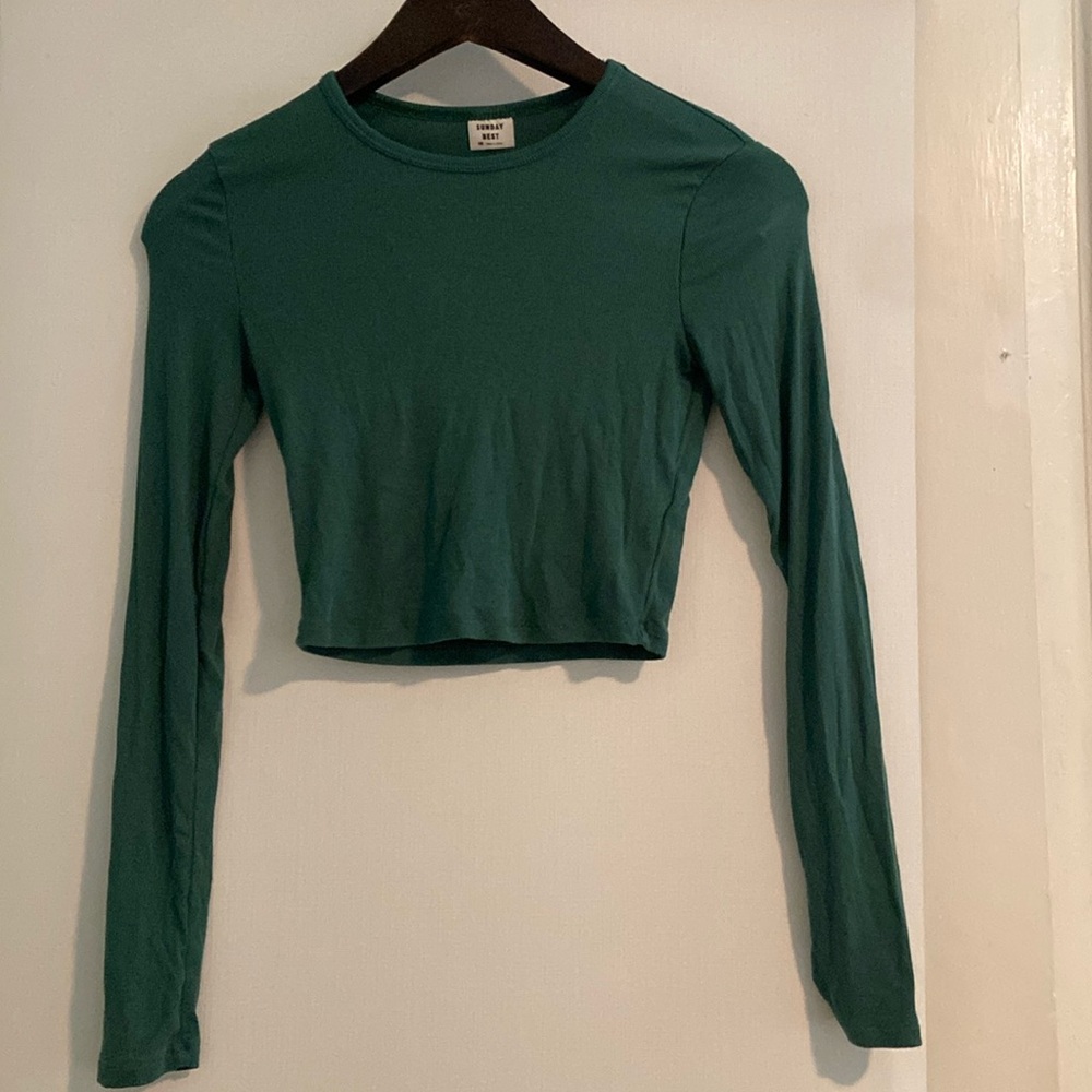 Dark Green Atitzia Sunday Best Long Sleeve Crop Top, XS